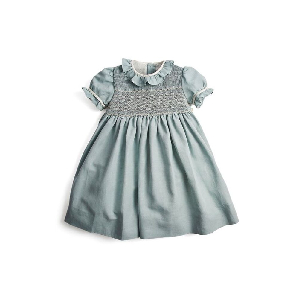 Pepa London Girls  Hand Smocked Flower Girl Occasion Linen-Blend Dress